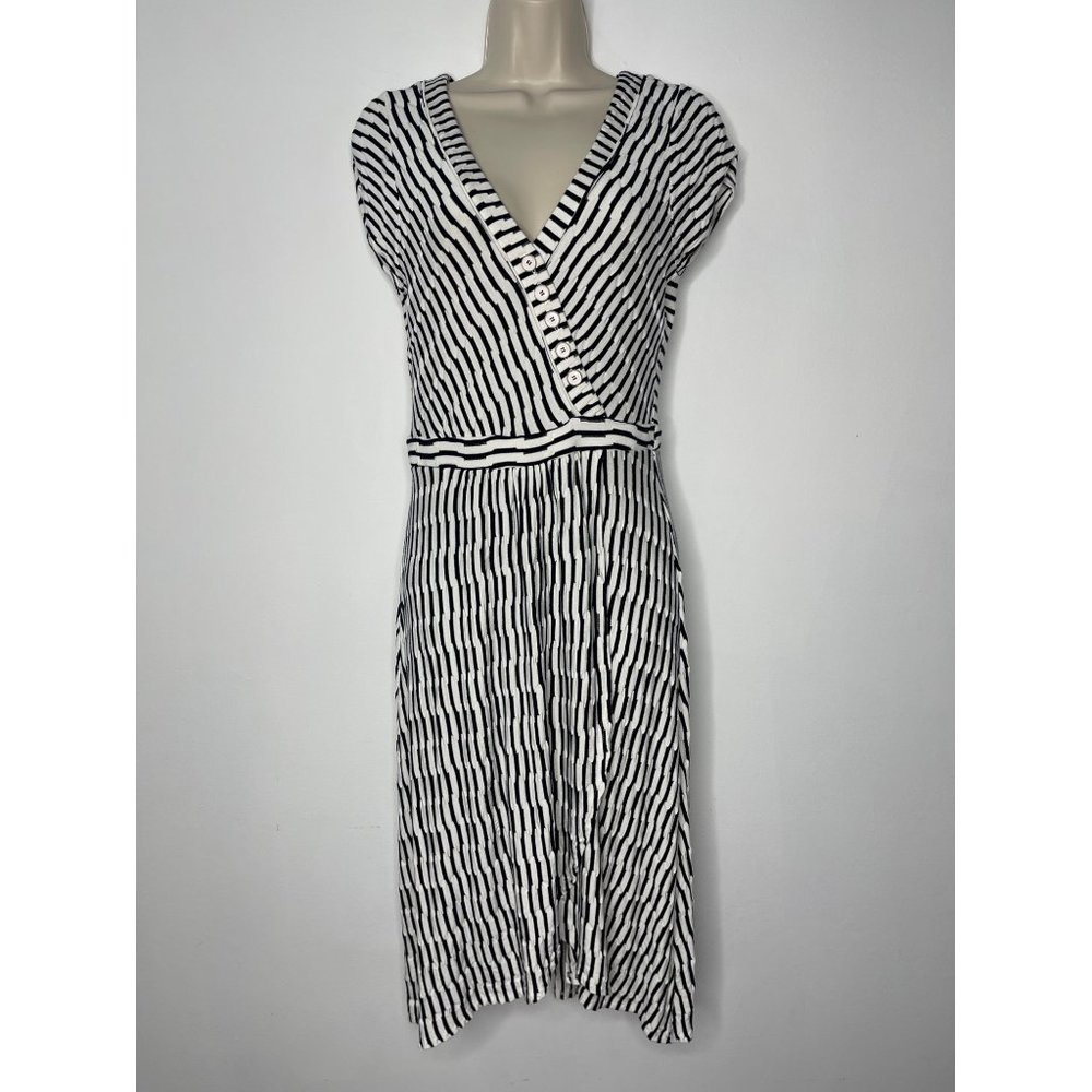 Anthropologie Maeve Paladino Textured Dress V-neck Henley Black/White Women's S